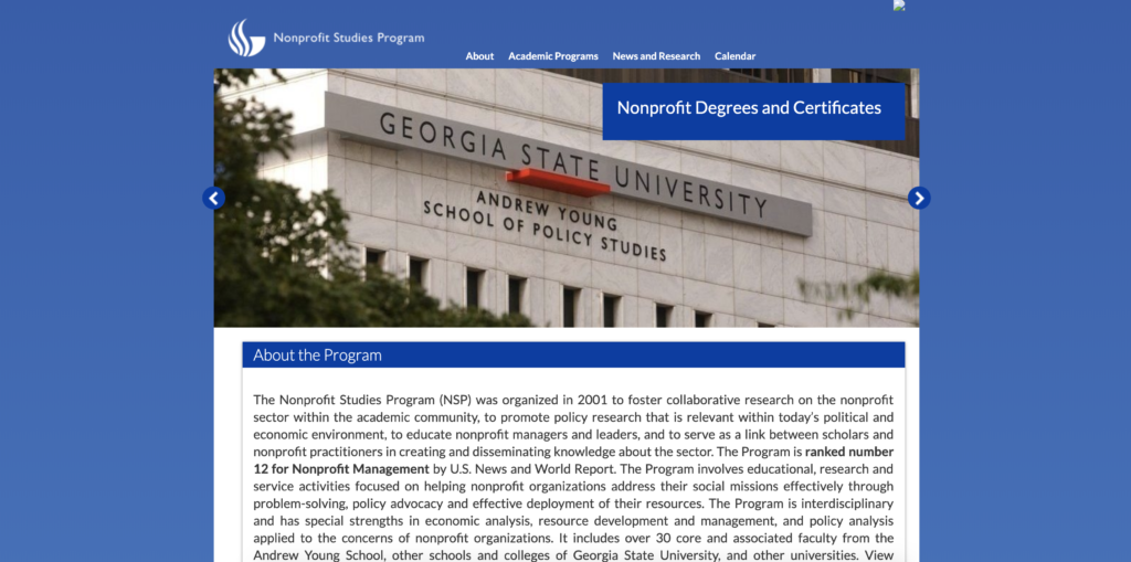 Original Nonprofit Studies Program site running WordPress 3.1