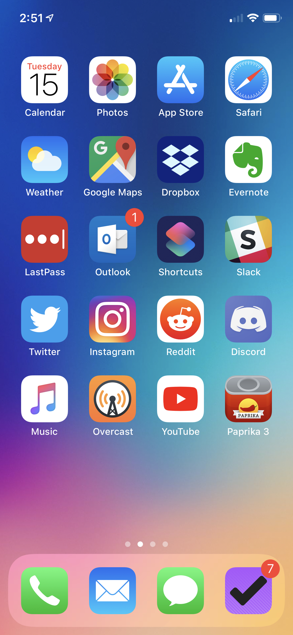 My iPhone home screen as of January 2019