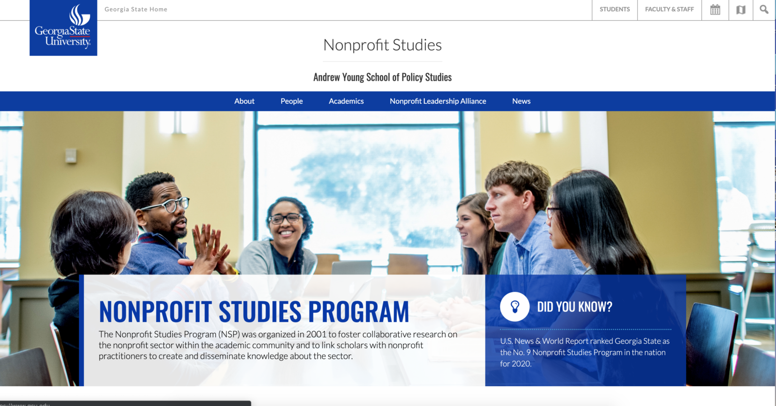 Updated Nonprofit Studies website running WordPress 4.9.8 and a new responsive theme
