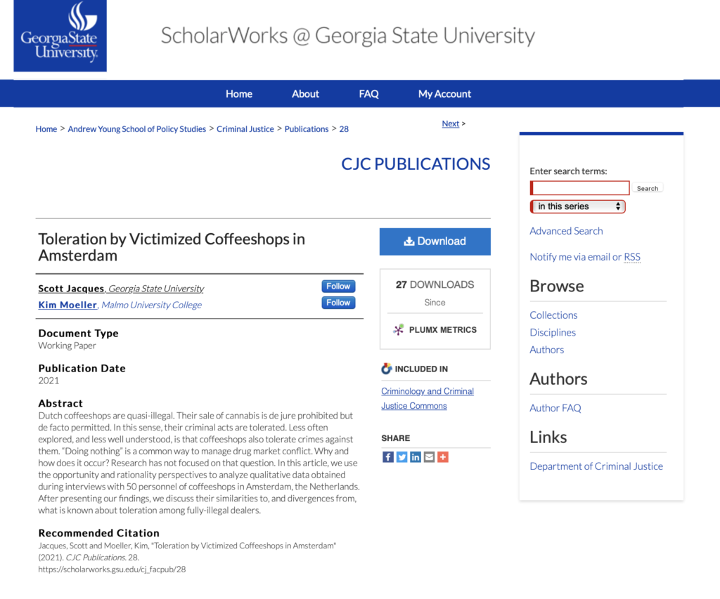 Detail view of a research document within ScholarWorks including complete metadata